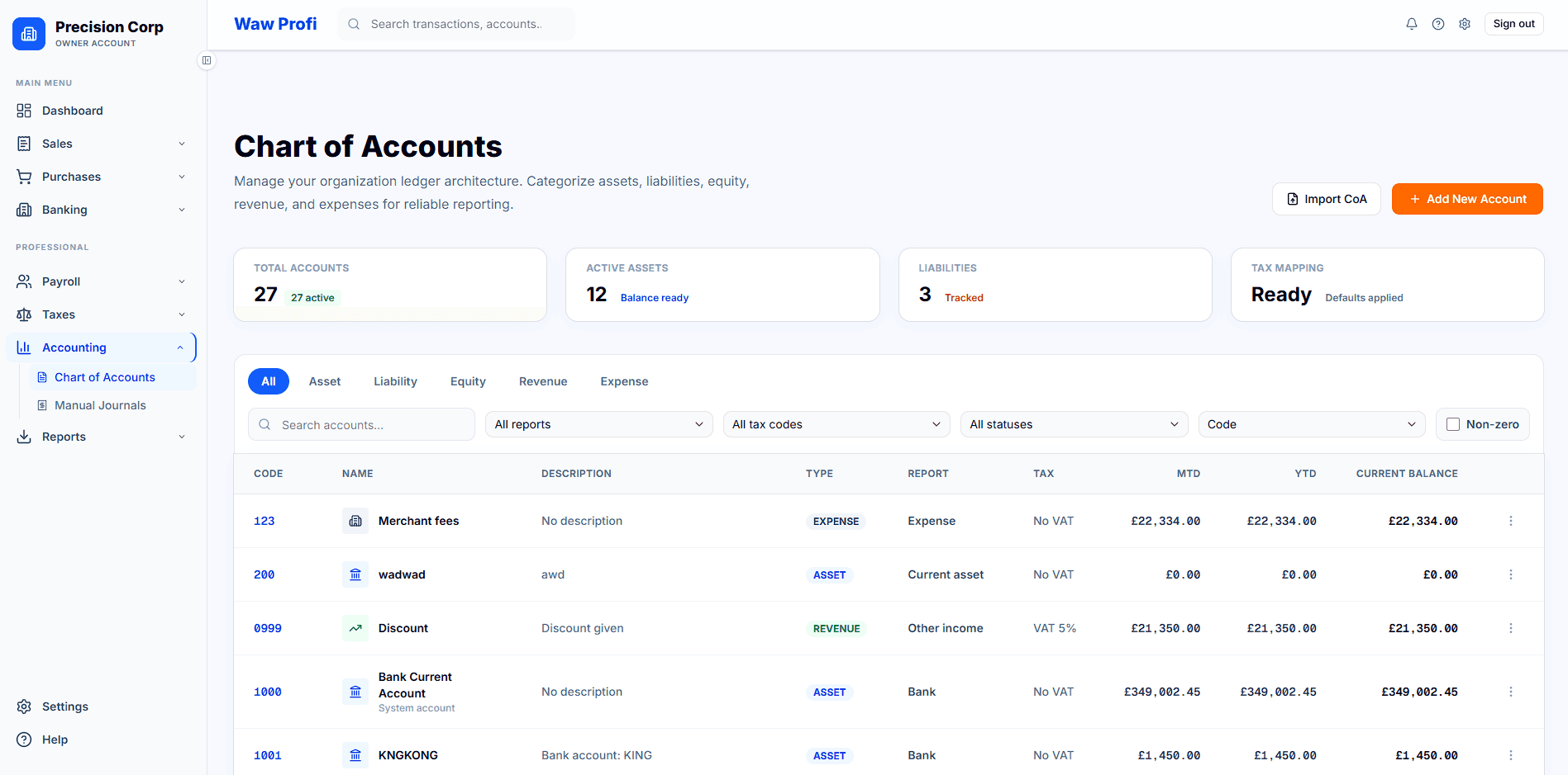 Accounting interface