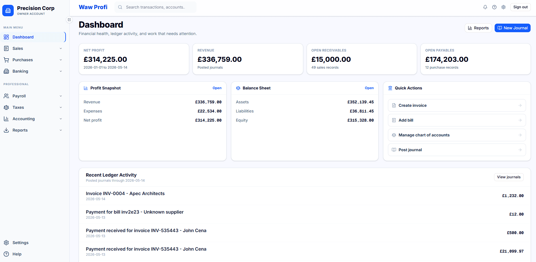 Dashboard interface