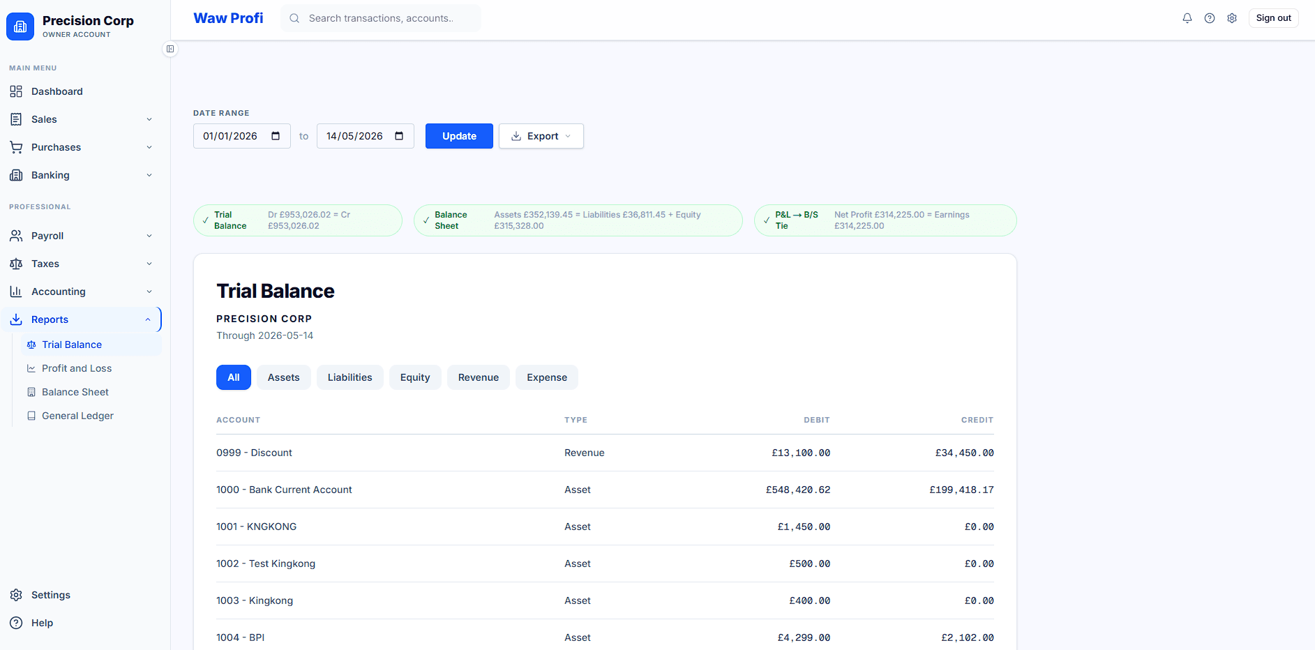 Reports interface