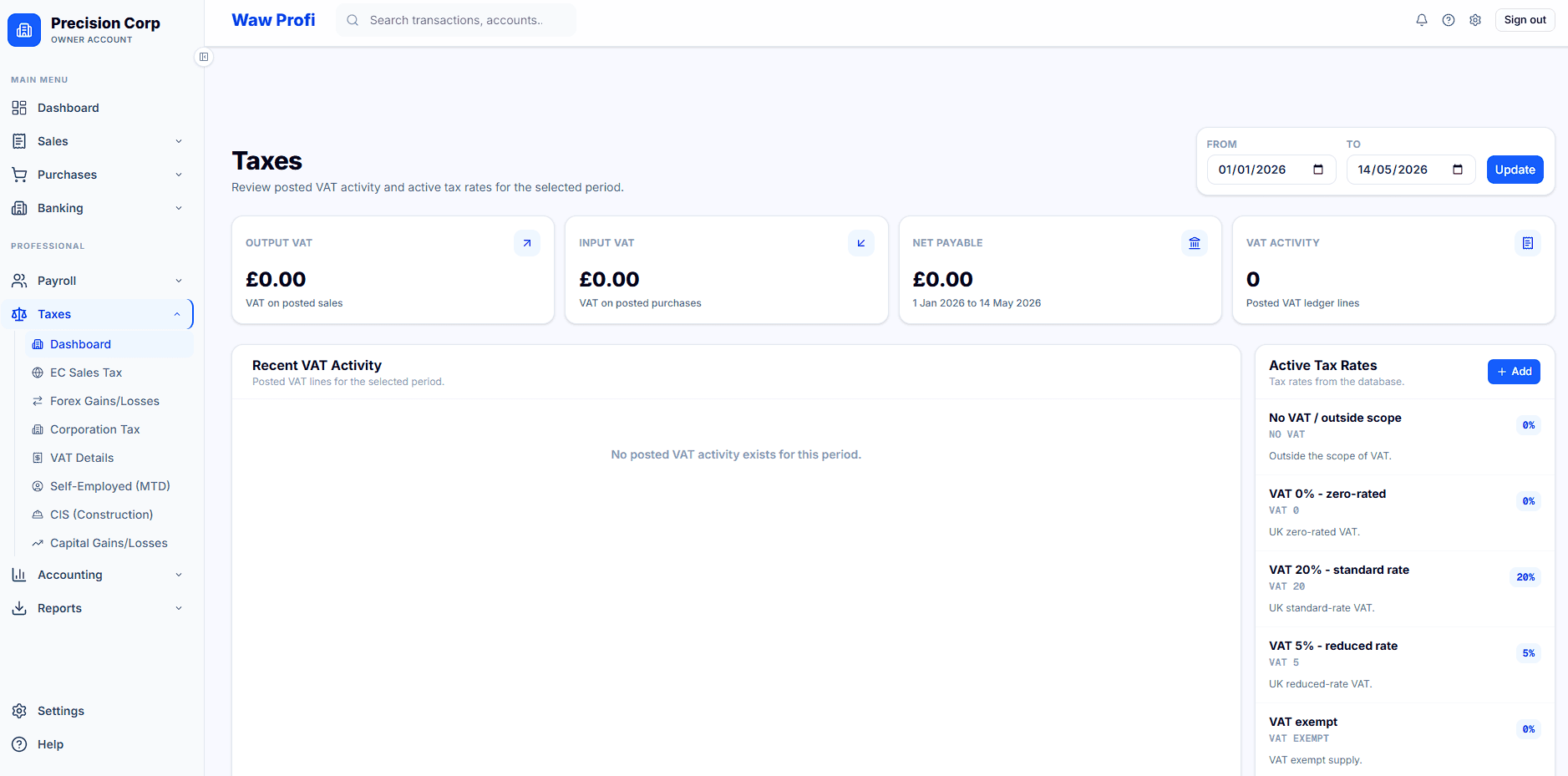 Taxes interface